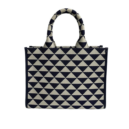 Prada Box Symbol Embroidery Fabric Small 2-Way Shoulder Bag Navy Blue — view 4