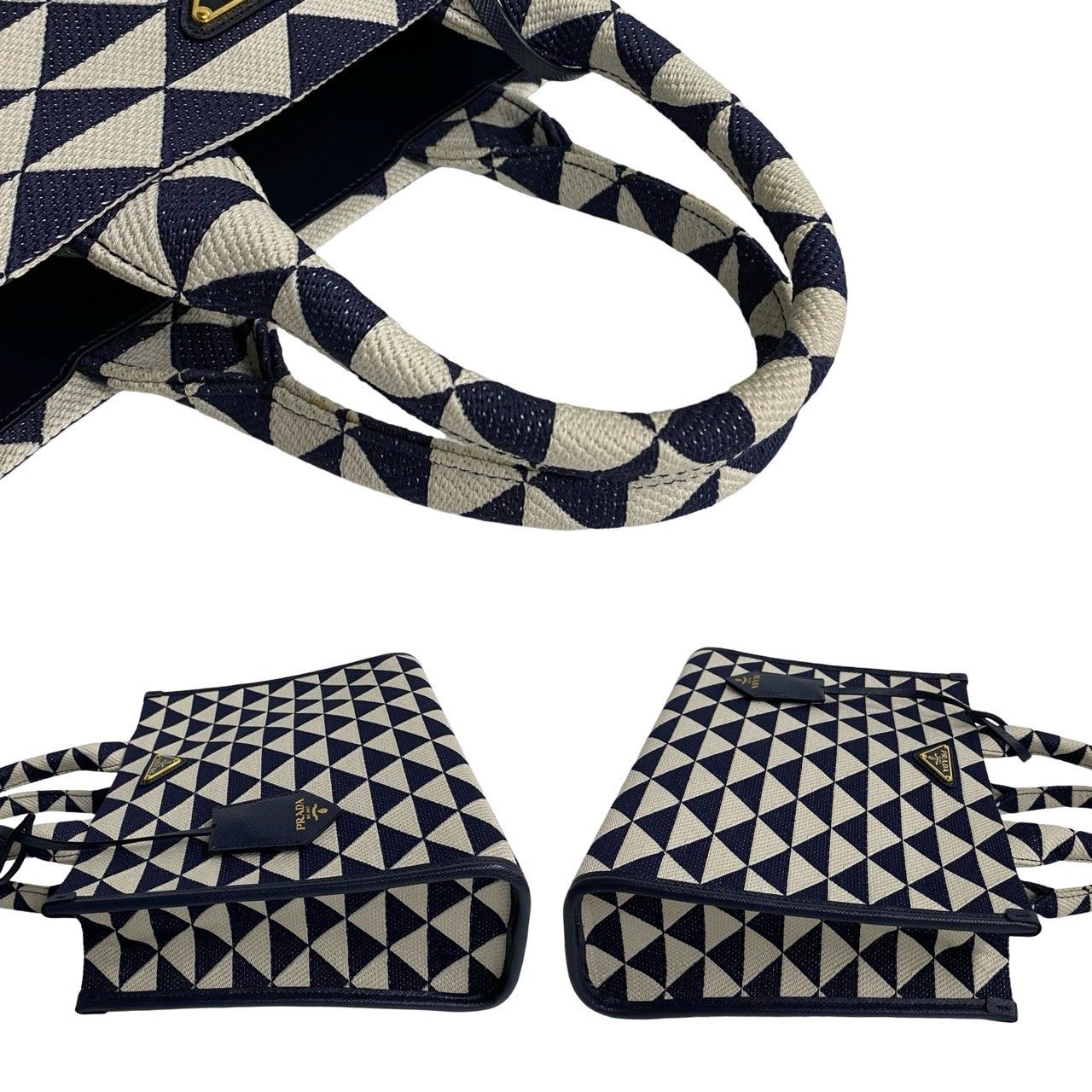 Prada Box Symbol Embroidery Fabric Small 2-Way Shoulder Bag Navy Blue — view 5