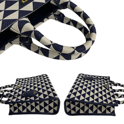 Prada Box Symbol Embroidery Fabric Small 2-Way Shoulder Bag Navy Blue — view 5