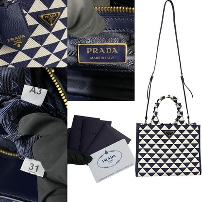 Prada Box Symbol Embroidery Fabric Small 2-Way Shoulder Bag Navy Blue — view 3