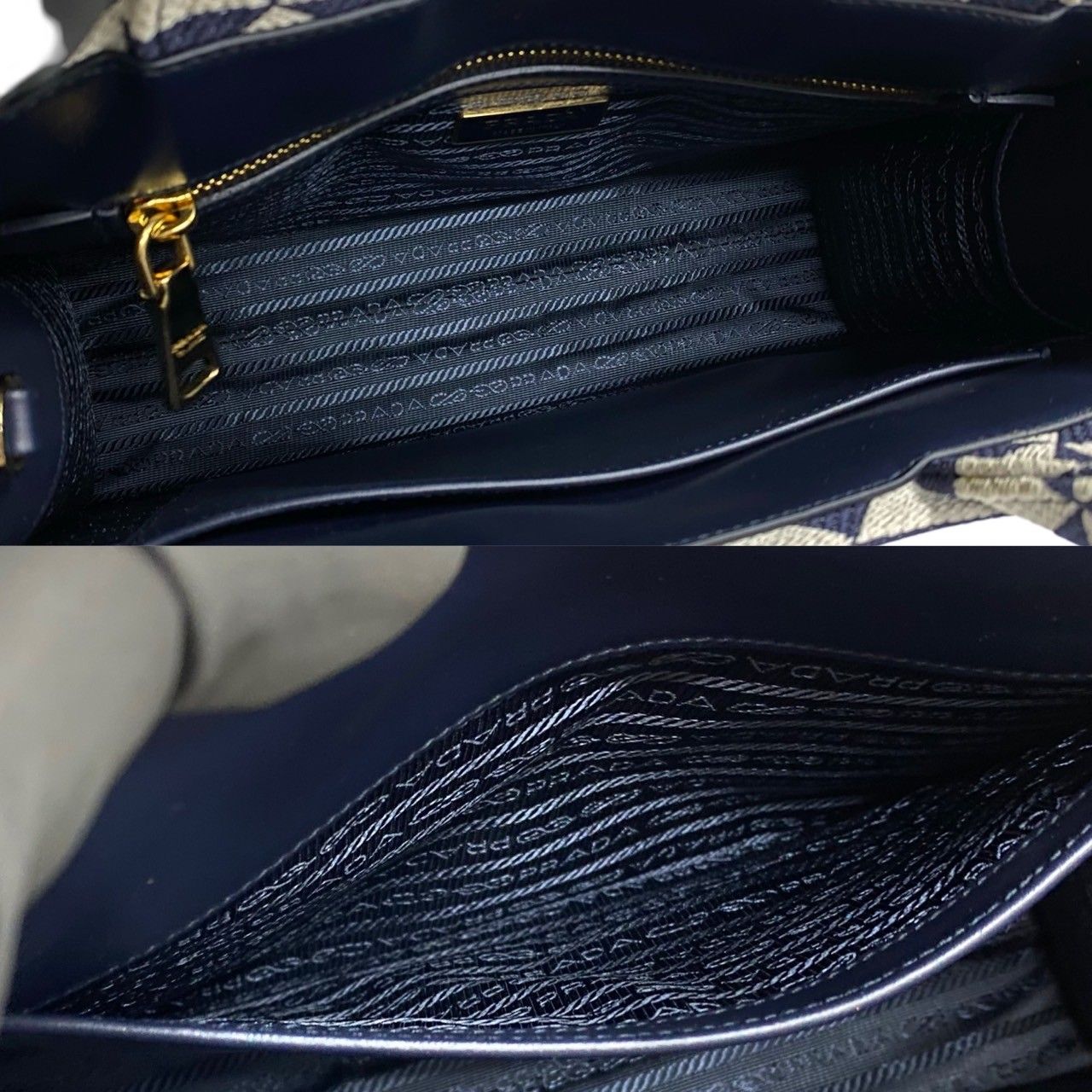 Prada Box Symbol Embroidery Fabric Small 2-Way Shoulder Bag Navy Blue — view 8