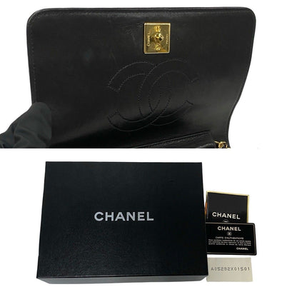 Chanel Card with Quilted CC Logo Lambskin Leather Chain Shoulder Bag Black — view 9