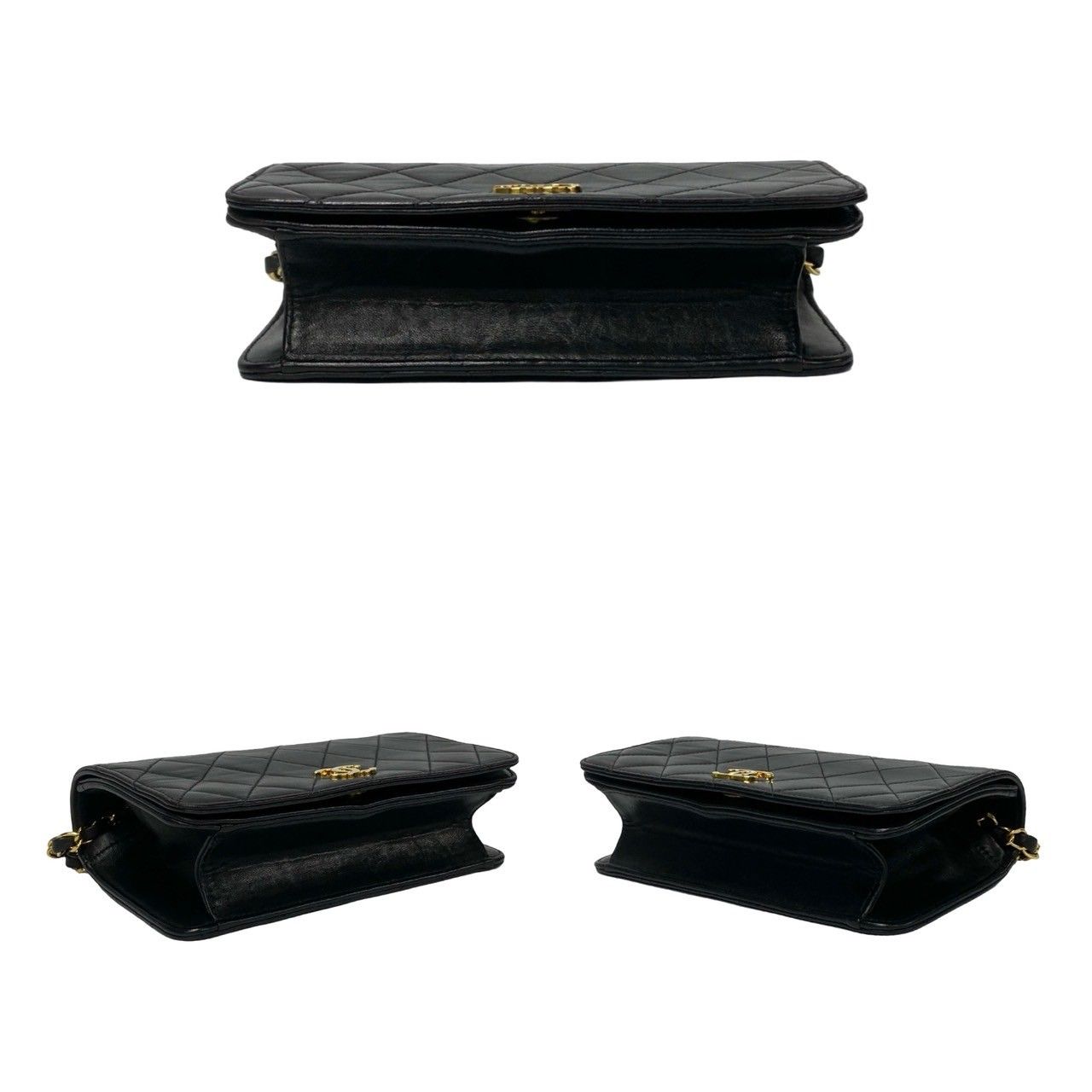 Chanel Card with Quilted CC Logo Lambskin Leather Chain Shoulder Bag Black — view 6