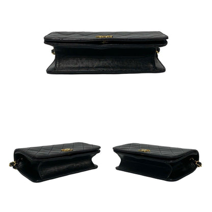 Chanel Card with Quilted CC Logo Lambskin Leather Chain Shoulder Bag Black — view 6