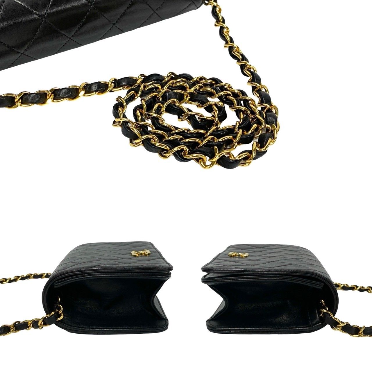 Chanel Card with Quilted CC Logo Lambskin Leather Chain Shoulder Bag Black — view 5