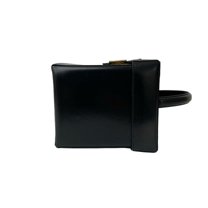 Celine Vintage Carriage Calf Leather Handbag Vanity Bag Makeup Box Black — view 6