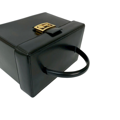 Celine Vintage Carriage Calf Leather Handbag Vanity Bag Makeup Box Black — view 4
