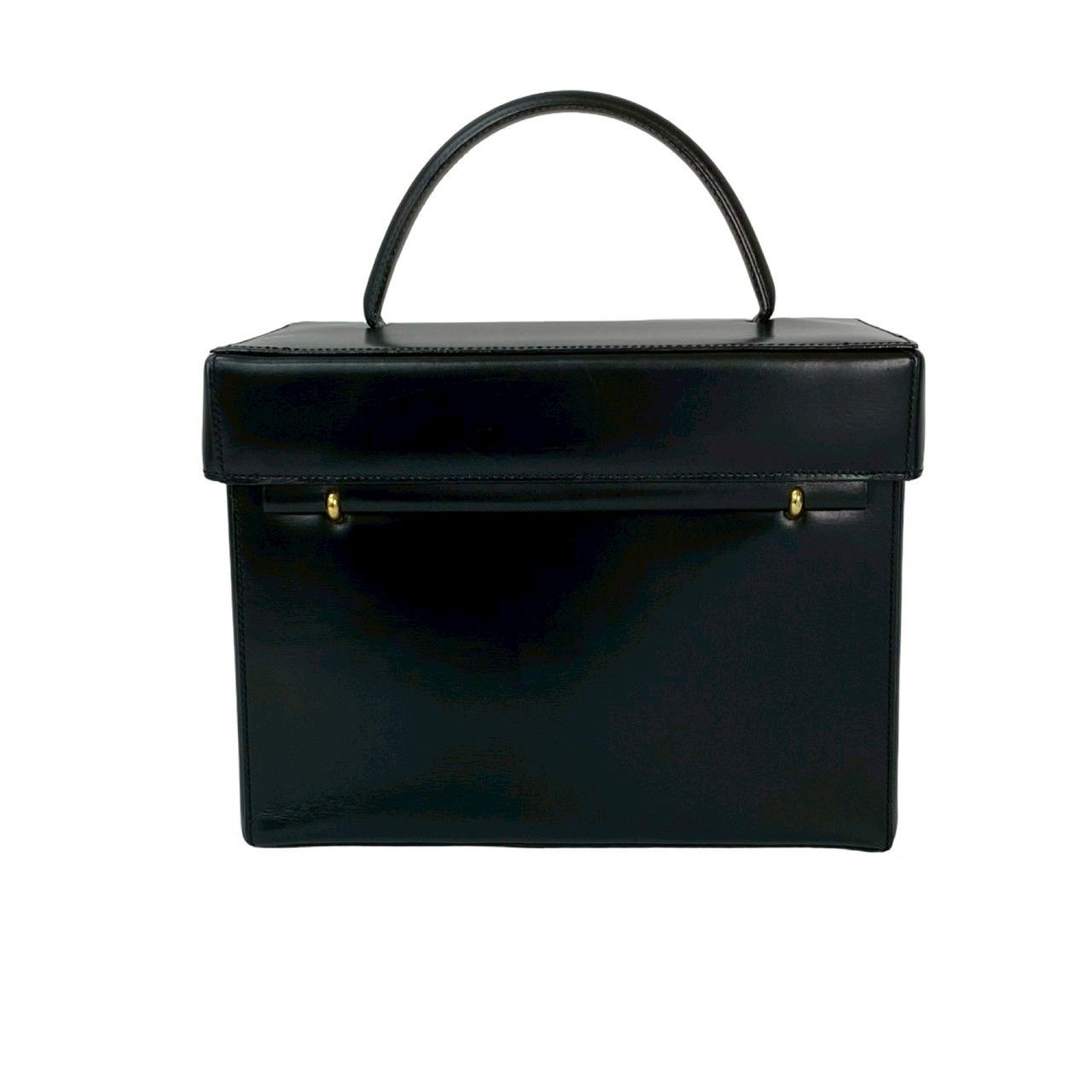 Celine Vintage Carriage Calf Leather Handbag Vanity Bag Makeup Box Black — view 3