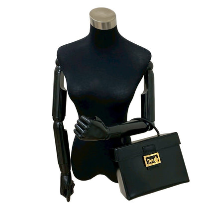 Celine Vintage Carriage Calf Leather Handbag Vanity Bag Makeup Box Black — view 2