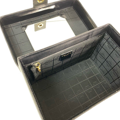 Celine Vintage Carriage Calf Leather Handbag Vanity Bag Makeup Box Black — view 9