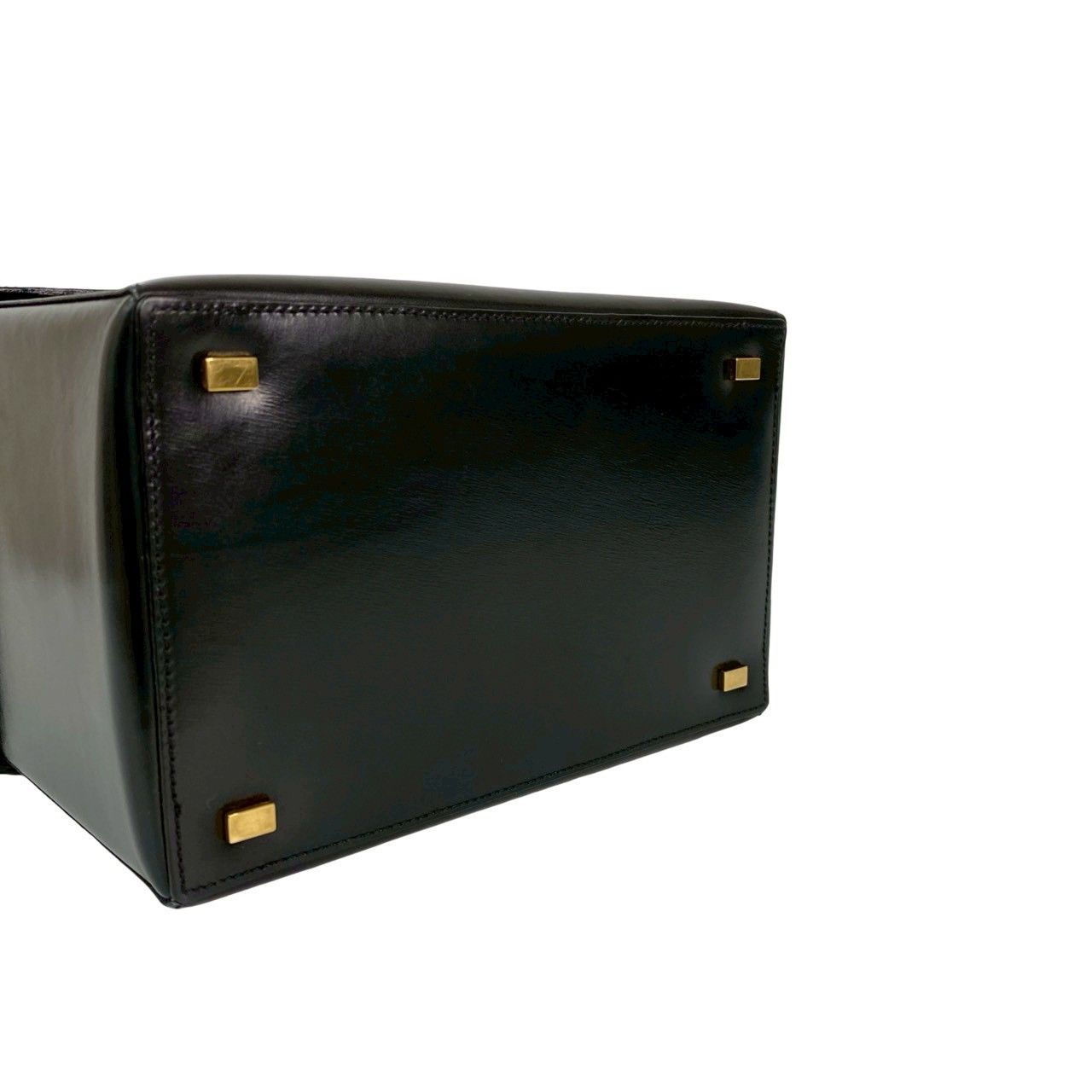 Celine Vintage Carriage Calf Leather Handbag Vanity Bag Makeup Box Black — view 7