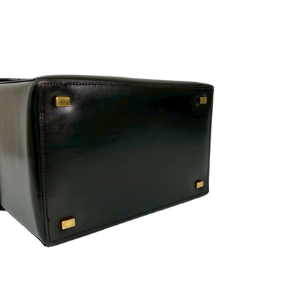 Celine Vintage Carriage Calf Leather Handbag Vanity Bag Makeup Box Black — view 7