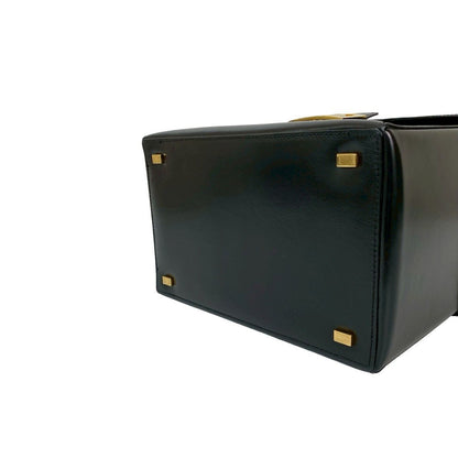 Celine Vintage Carriage Calf Leather Handbag Vanity Bag Makeup Box Black — view 8