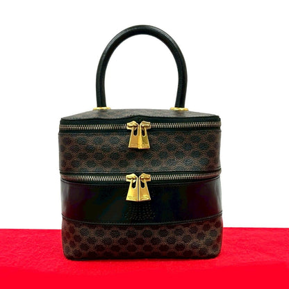 Celine Vintage Macadam Blason Pattern Leather Handbag Vanity Makeup Box Black