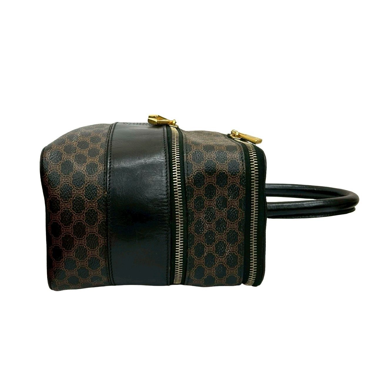 Celine Vintage Macadam Blason Pattern Leather Handbag Vanity Makeup Box Black — view 6