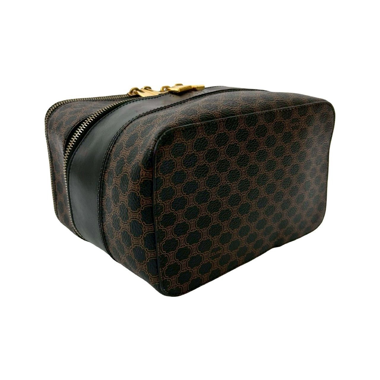 Celine Vintage Macadam Blason Pattern Leather Handbag Vanity Makeup Box Black — view 7