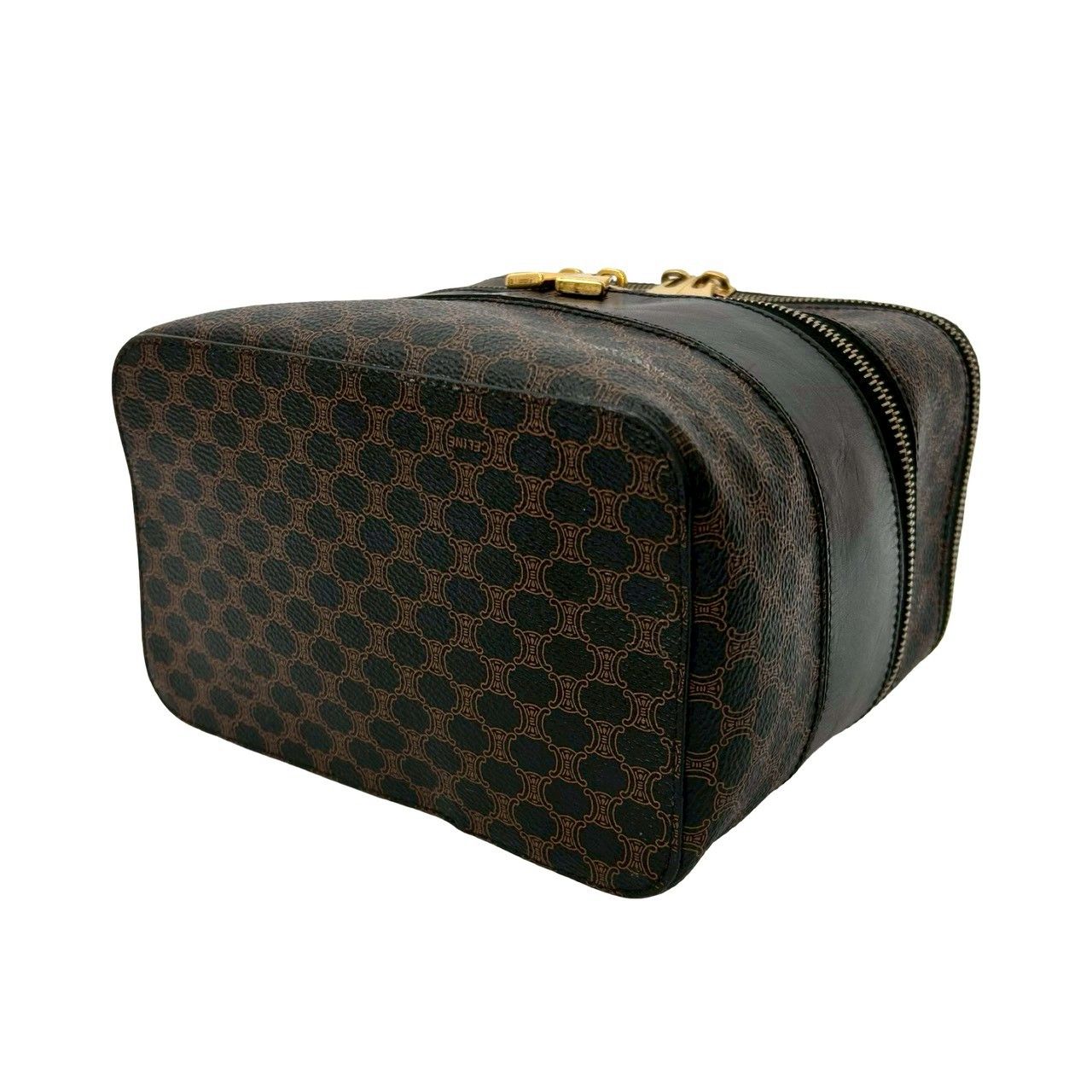 Celine Vintage Macadam Blason Pattern Leather Handbag Vanity Makeup Box Black — view 8