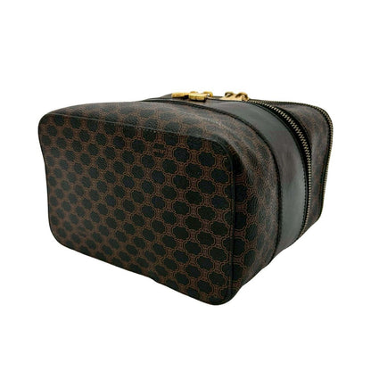 Celine Vintage Macadam Blason Pattern Leather Handbag Vanity Makeup Box Black — view 8