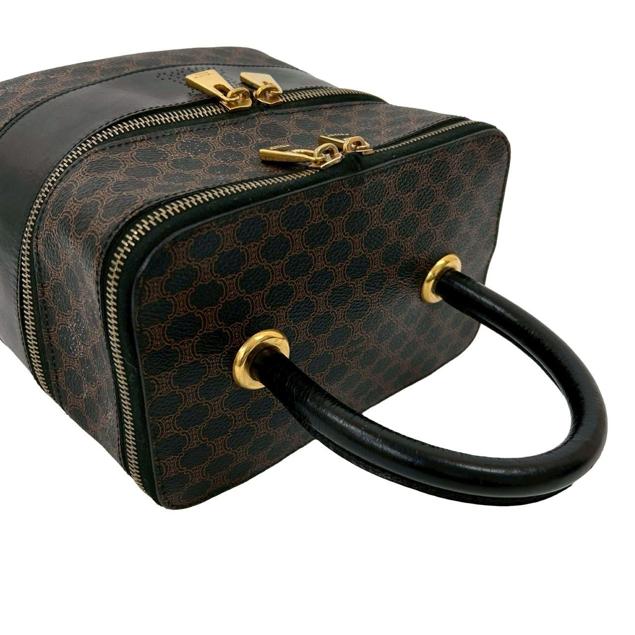 Celine Vintage Macadam Blason Pattern Leather Handbag Vanity Makeup Box Black — view 4
