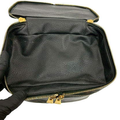 Celine Vintage Macadam Blason Pattern Leather Handbag Vanity Makeup Box Black — view 9