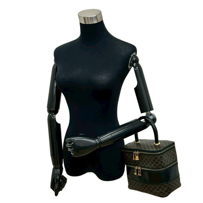Celine Vintage Macadam Blason Pattern Leather Handbag Vanity Makeup Box Black — view 2
