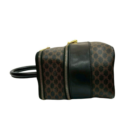 Celine Vintage Macadam Blason Pattern Leather Handbag Vanity Makeup Box Black — view 5