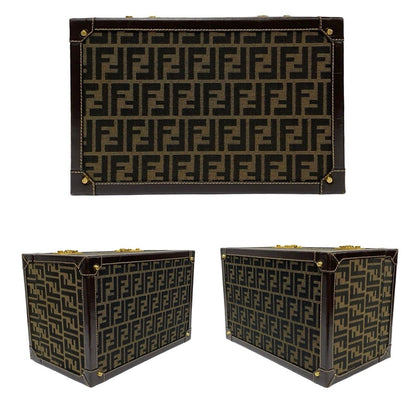 Fendi Zucca FF Pattern Canvas Leather Handbag Vanity Bag Makeup Box Brown — view 5