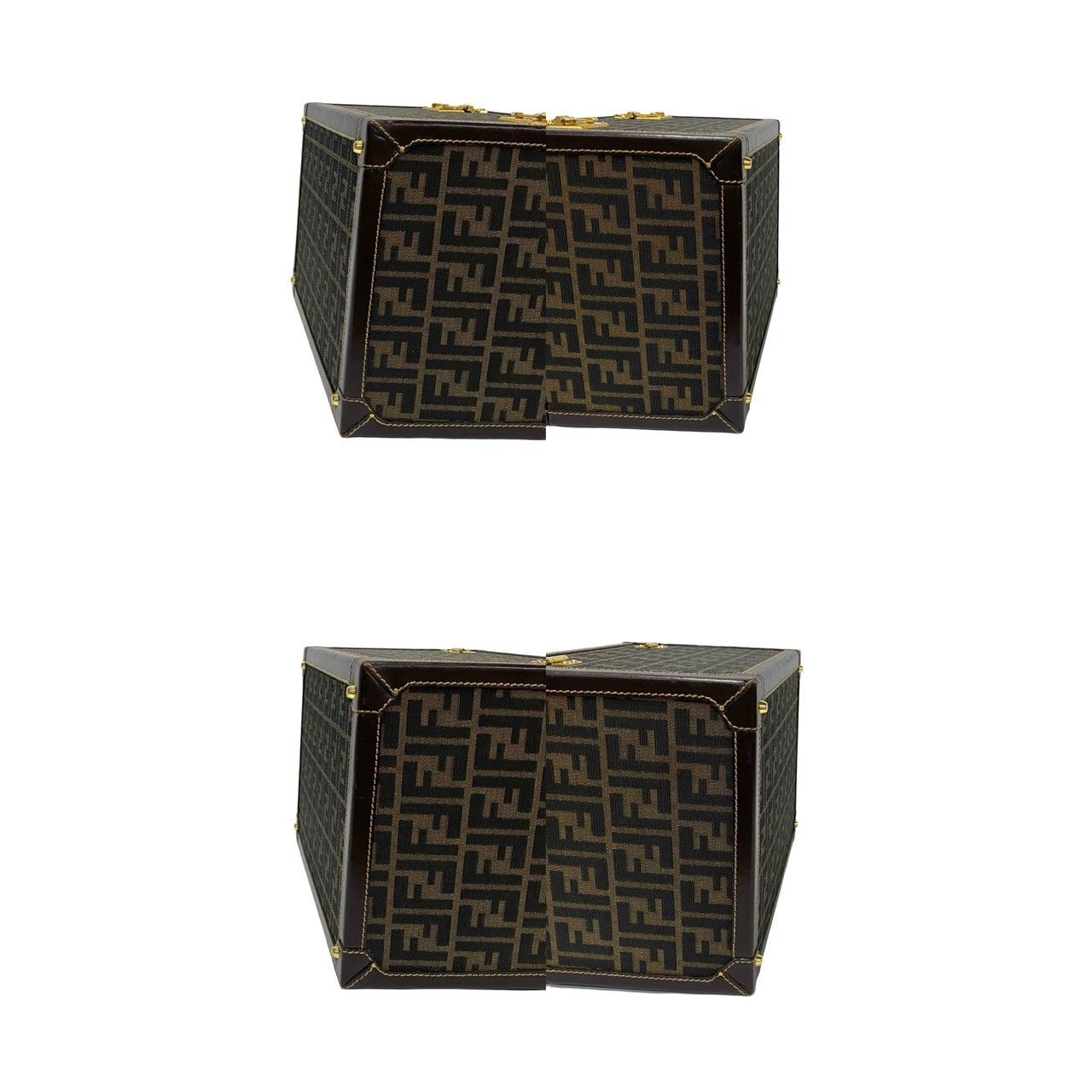 Fendi Zucca FF Pattern Canvas Leather Handbag Vanity Bag Makeup Box Brown — view 6
