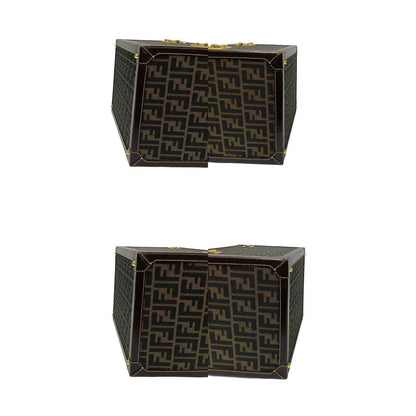 Fendi Zucca FF Pattern Canvas Leather Handbag Vanity Bag Makeup Box Brown — view 6