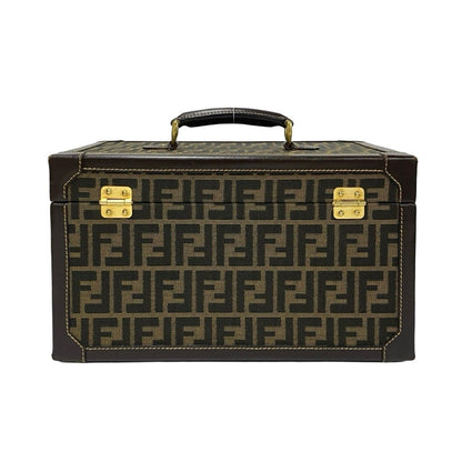 Fendi Zucca FF Pattern Canvas Leather Handbag Vanity Bag Makeup Box Brown — view 3