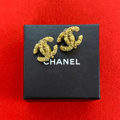 Chanel Vintage CC Logo Lava Earrings Gold