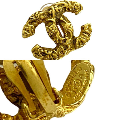 Chanel Vintage CC Logo Lava Earrings Gold — view 2