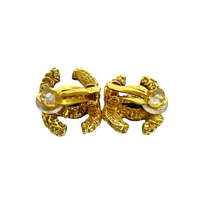 Chanel Vintage CC Logo Lava Earrings Gold — view 3