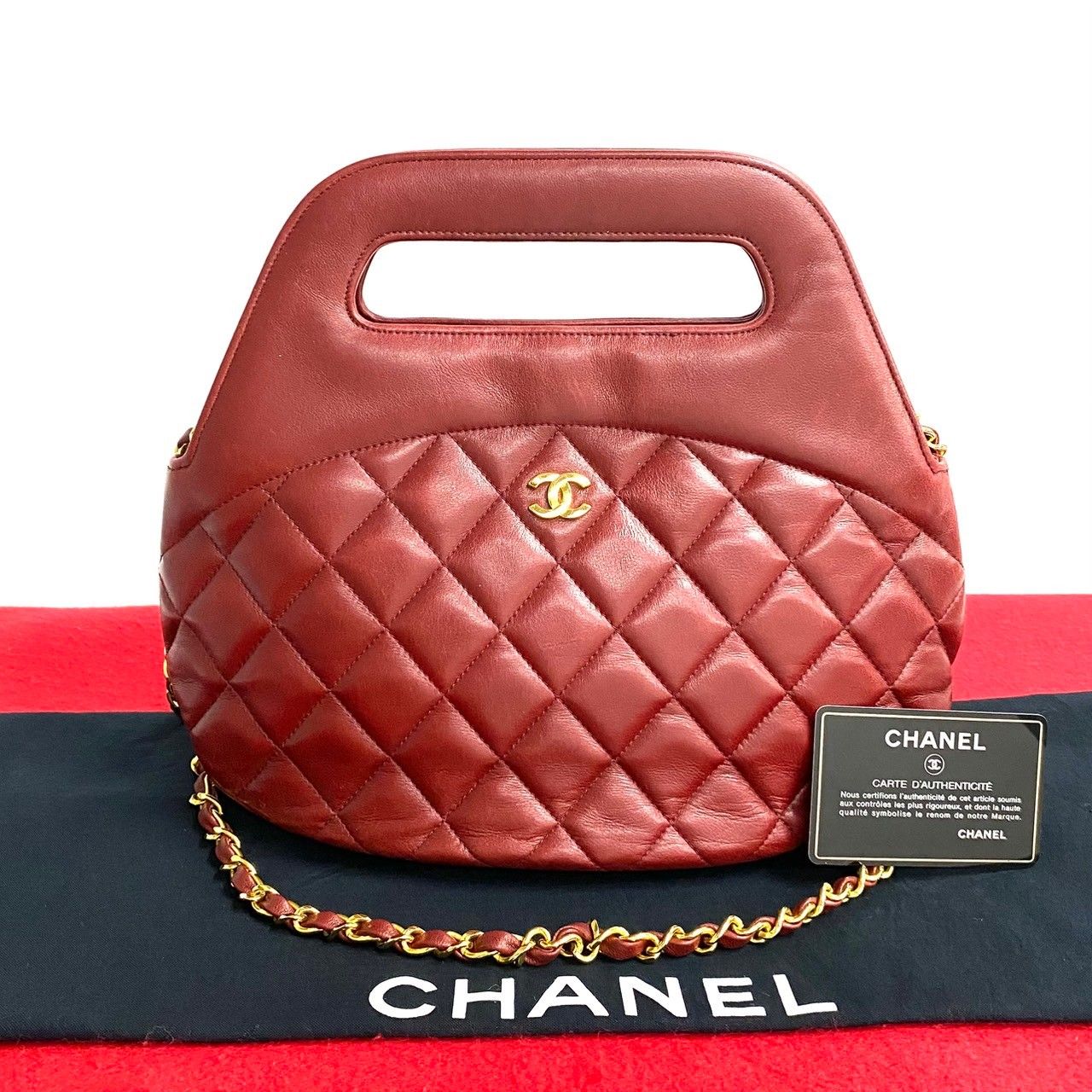 Chanel Card Quilted Coco Lambskin 2-Way Shoulder Bag Red