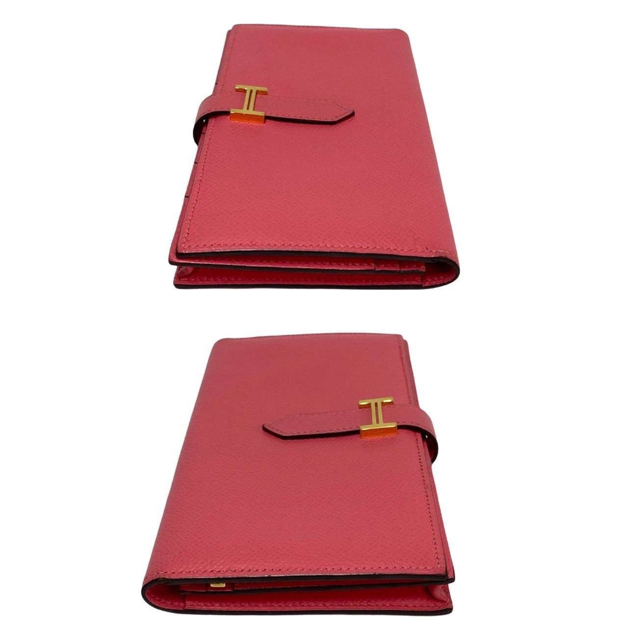 Hermes Bearn Souffle Veau Epsom Bifold Wallet Bill Purse Coin Pink — view 4