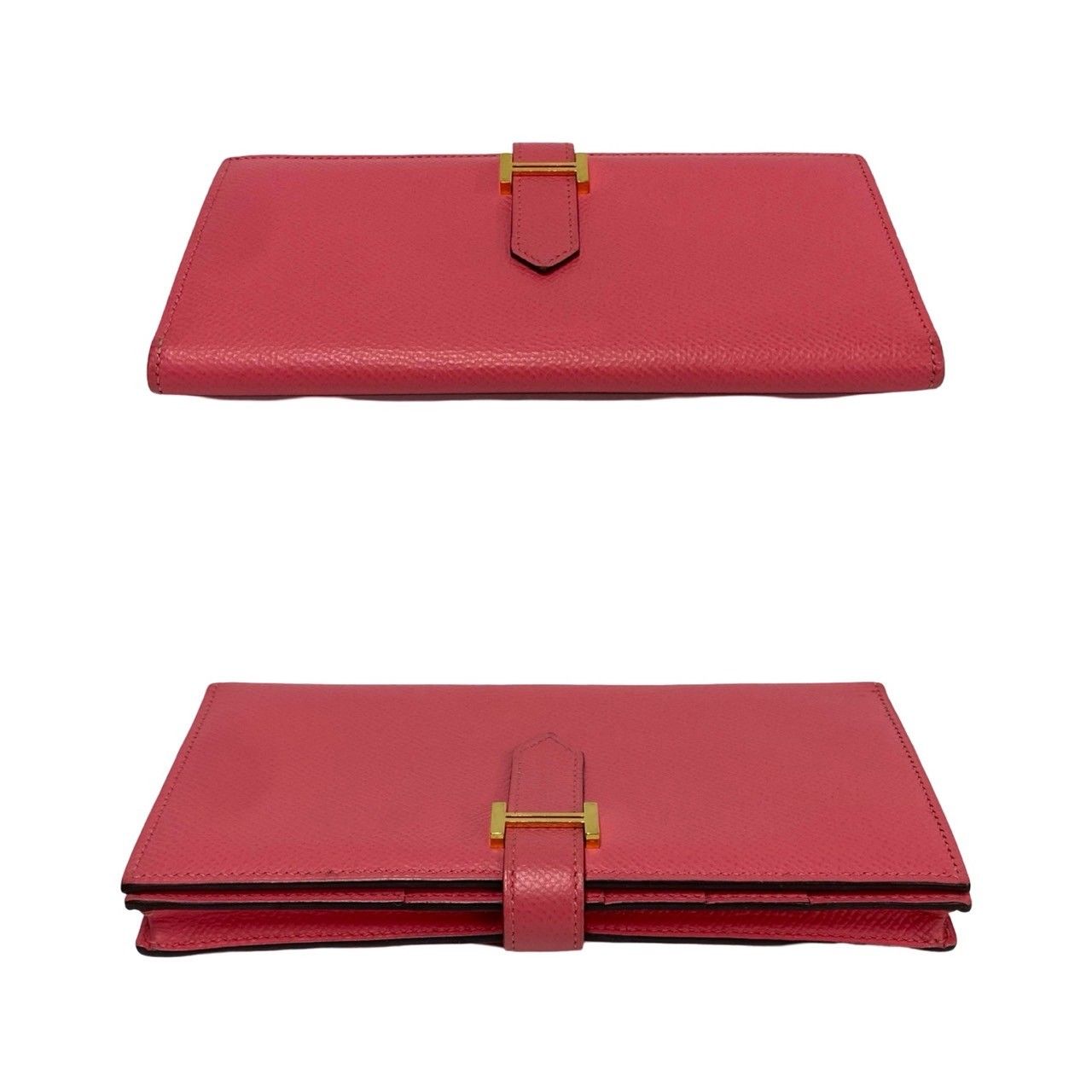 Hermes Bearn Souffle Veau Epsom Bifold Wallet Bill Purse Coin Pink — view 5