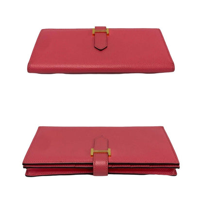 Hermes Bearn Souffle Veau Epsom Bifold Wallet Bill Purse Coin Pink — view 5