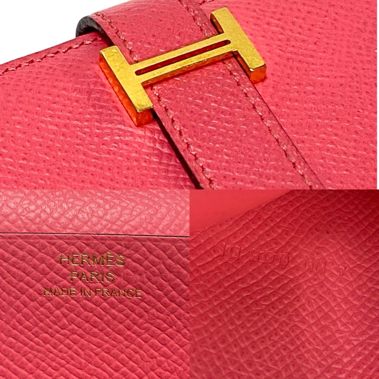 Hermes Bearn Souffle Veau Epsom Bifold Wallet Bill Purse Coin Pink — view 2