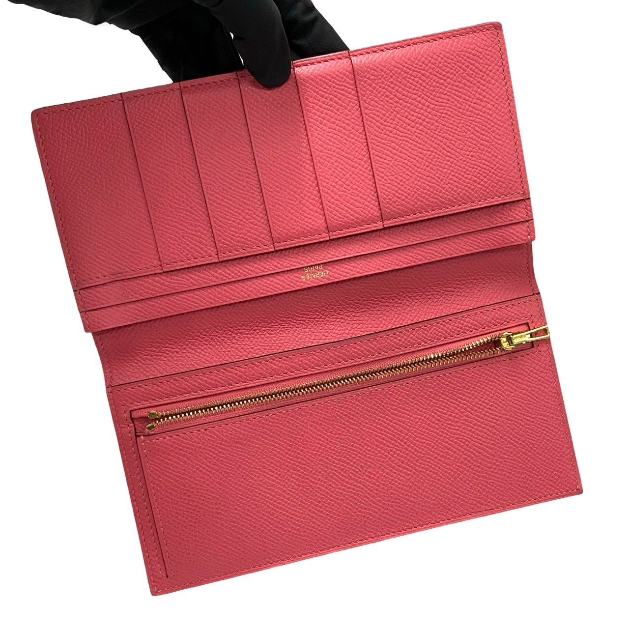 Hermes Bearn Souffle Veau Epsom Bifold Wallet Bill Purse Coin Pink — view 6