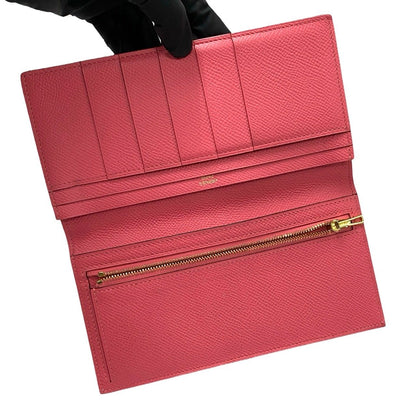 Hermes Bearn Souffle Veau Epsom Bifold Wallet Bill Purse Coin Pink — view 6
