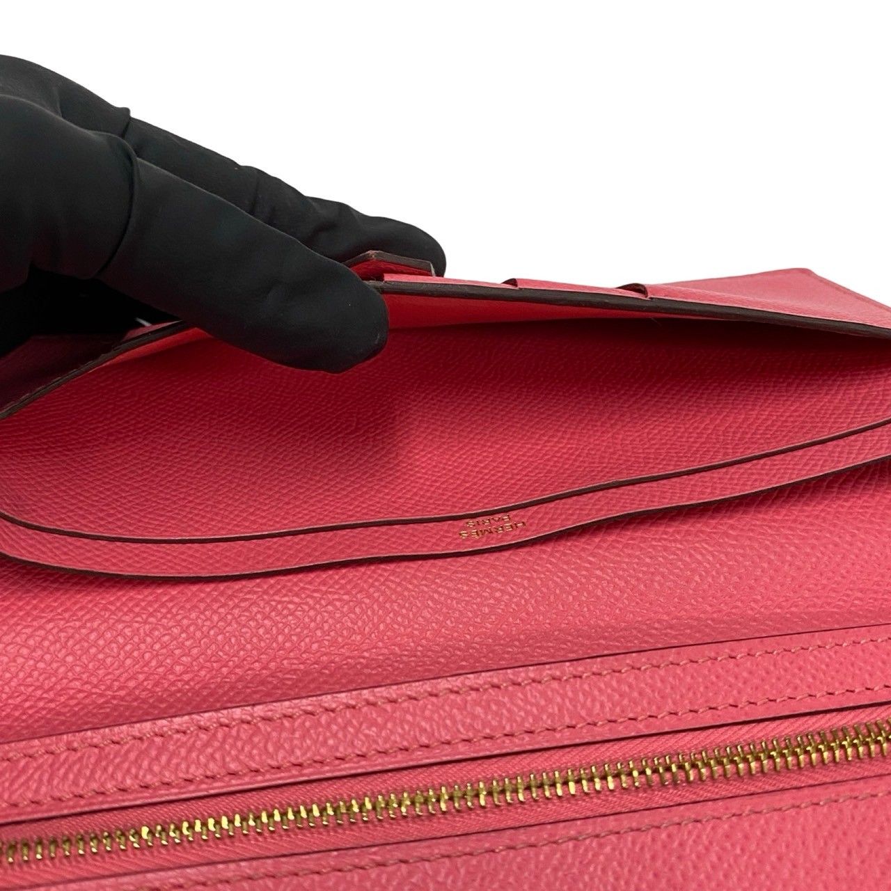 Hermes Bearn Souffle Veau Epsom Bifold Wallet Bill Purse Coin Pink — view 7