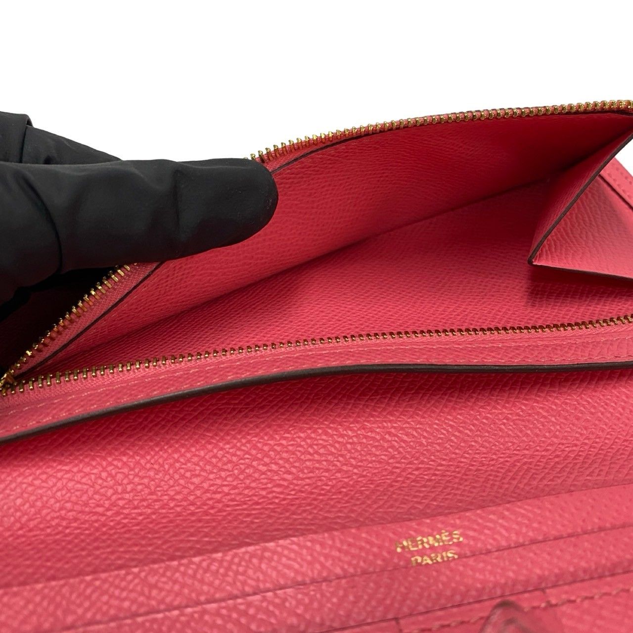 Hermes Bearn Souffle Veau Epsom Bifold Wallet Bill Purse Coin Pink — view 9