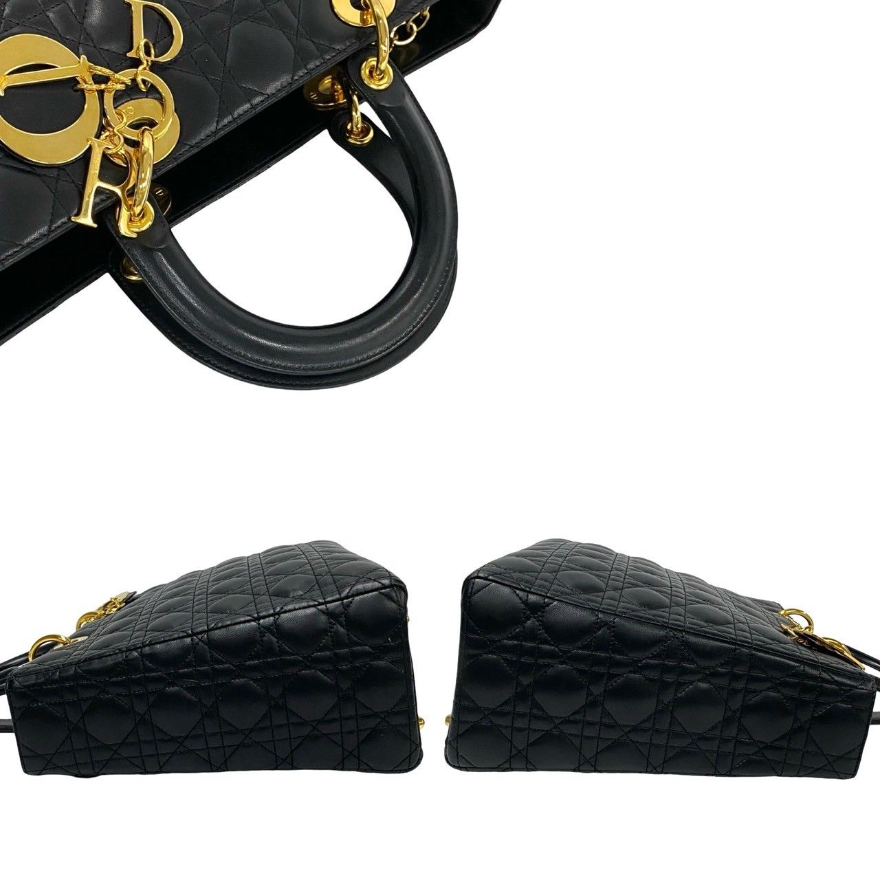 Dior Lady Cannage Stitch Leather Handbag Mini Tote Black — view 5