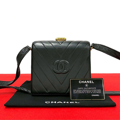 Chanel Card Stitch Coco Lambskin Leather Shoulder Bag Pochette Black