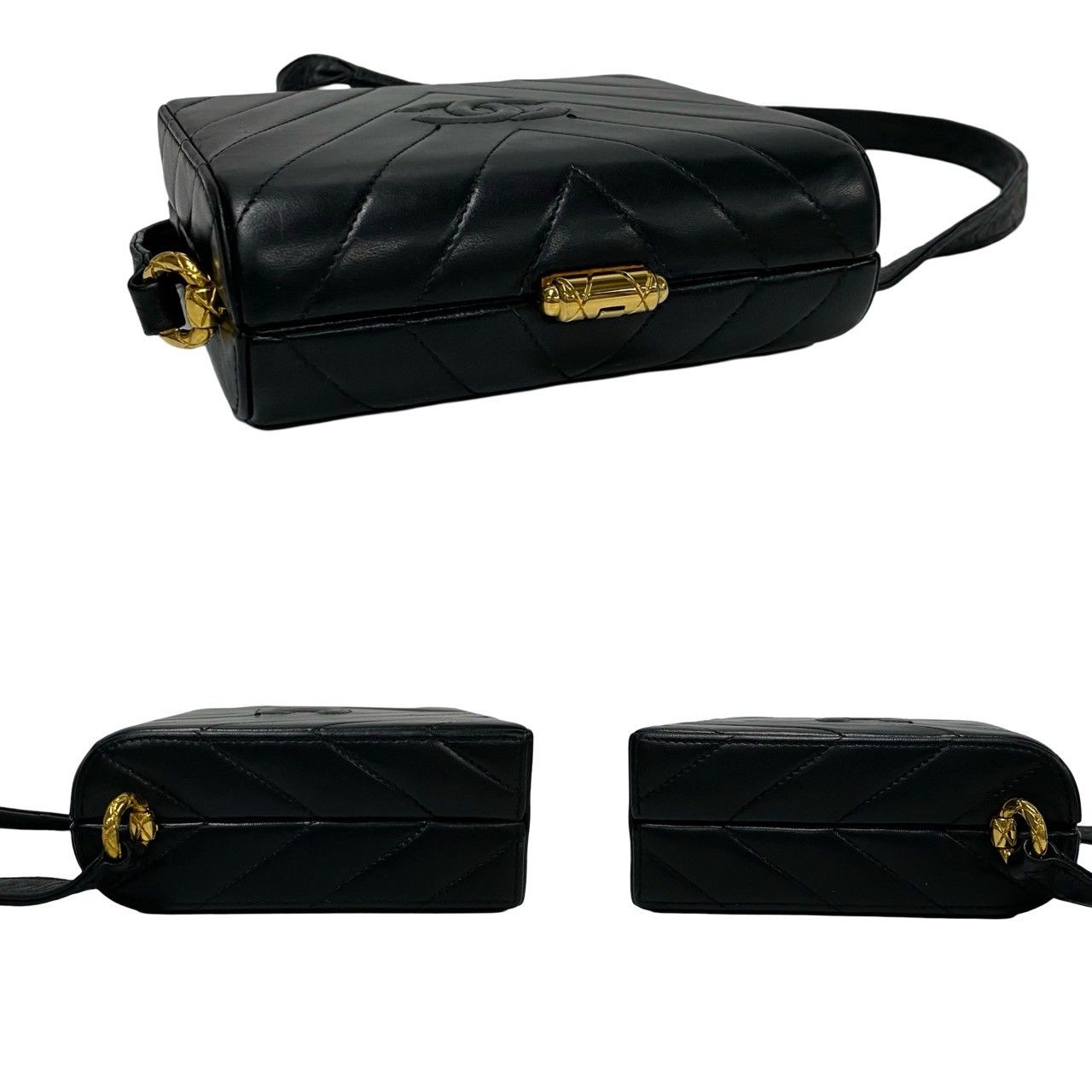Chanel Card Stitch Coco Lambskin Leather Shoulder Bag Pochette Black — view 5