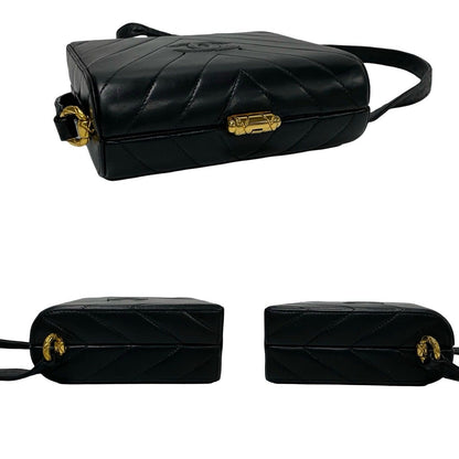 Chanel Card Stitch Coco Lambskin Leather Shoulder Bag Pochette Black — view 5