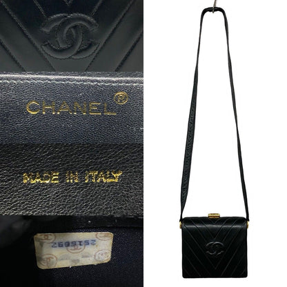 Chanel Card Stitch Coco Lambskin Leather Shoulder Bag Pochette Black — view 3