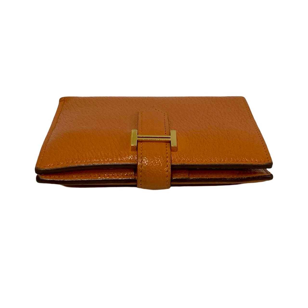 Hermes Bearn Compact Chevre Leather Bifold Wallet Mini Orange — view 4