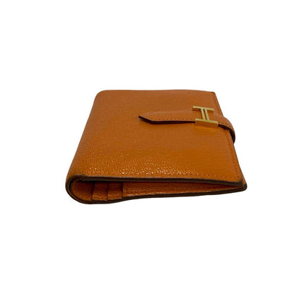 Hermes Bearn Compact Chevre Leather Bifold Wallet Mini Orange — view 6