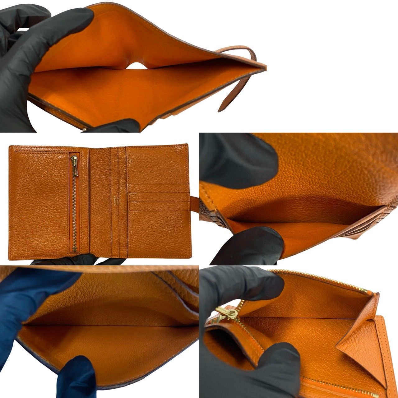 Hermes Bearn Compact Chevre Leather Bifold Wallet Mini Orange — view 8